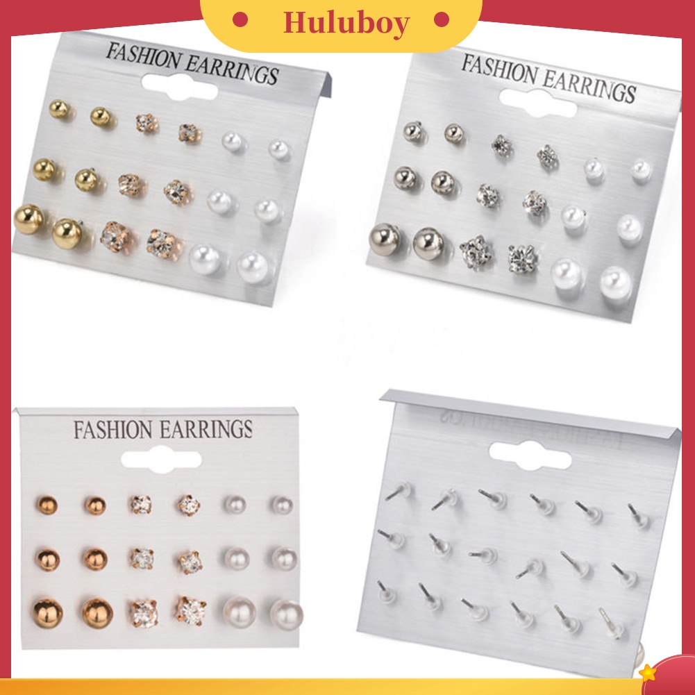 Hu Hu Hu Hu Hu Alat Bantu Pasang Kacamata♡ 9 Pasang / Set Anting Tusuk Mutiara / Berlian Imitasi Untuk Wanita