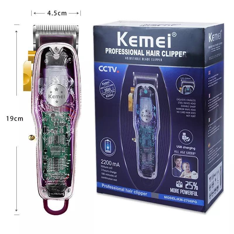 Kemei KM 2707 PG Alat Cukur Rambut Transparant Hair Clipper Cukuran