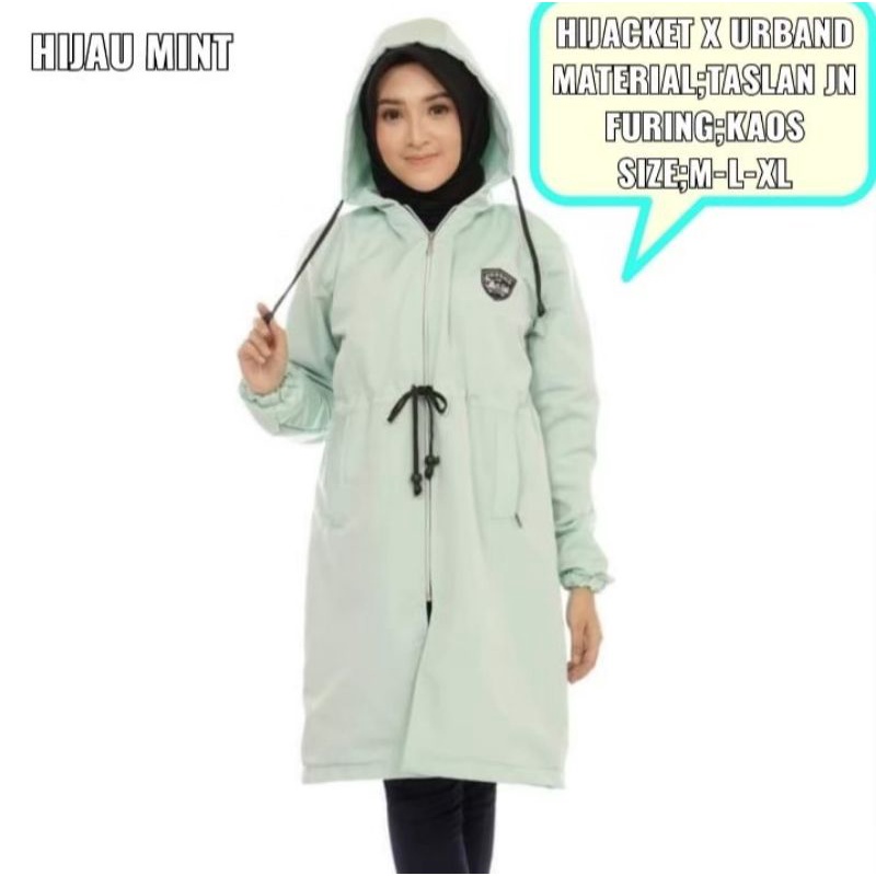 Jaket Parka wanita Muslimah Waterproof Windproof Hijacket Ixora HJ IXR K8J2 FASHION JAKETWANITA TREN-Hijau mint