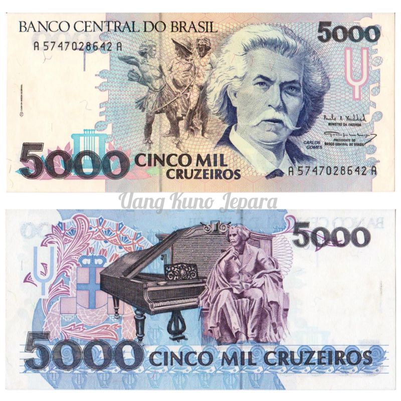 Uang Kuno Luar Atau Asing 5000 Cruzeiros Brazil Tahun 1992