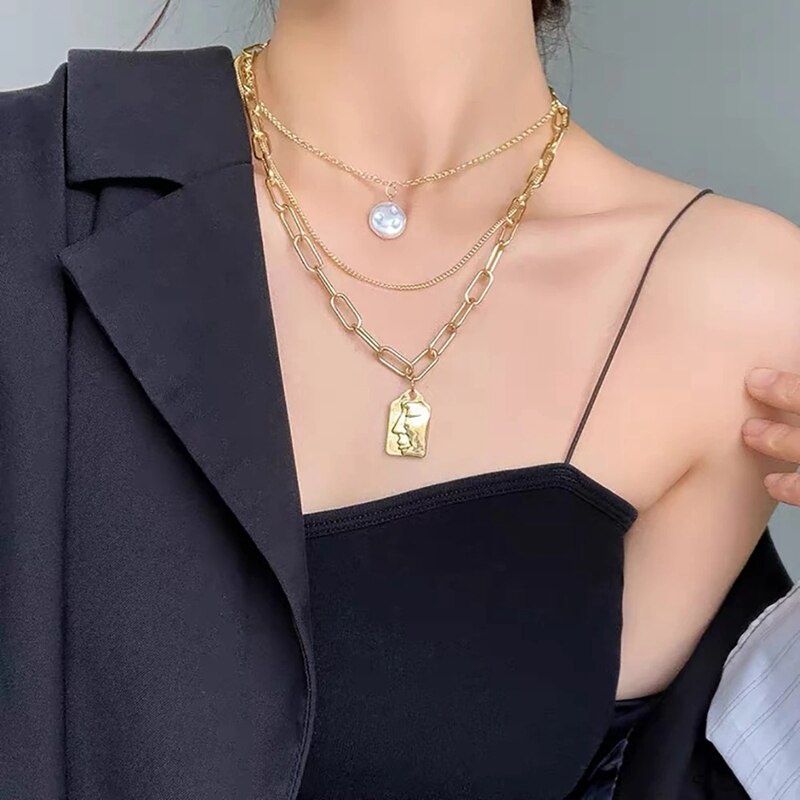 Fashion Mutlti-layer Necklace For Women Choker Chains Coin Pendant Necklaces Luxury Jewelry