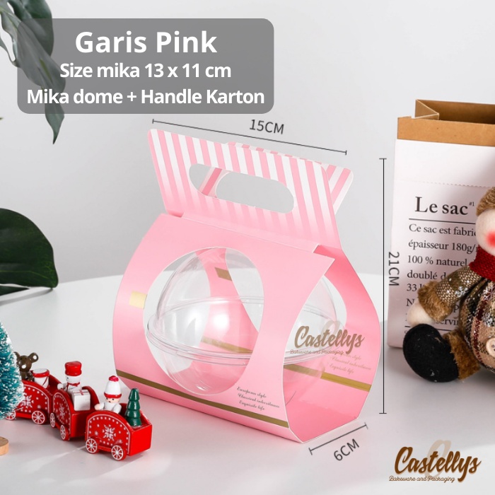 

KMC Dome Garis PINK Kotak Dus Box Mika Kue Dessert Mousse Pudding Cookies