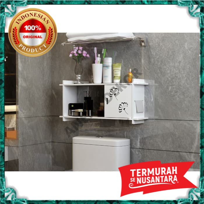 Tempat Rak Dinding Dekorasi Kamar Mandi Toilet Penyimpanan Barang Rak Vintage Furniture Rumah WC Tem