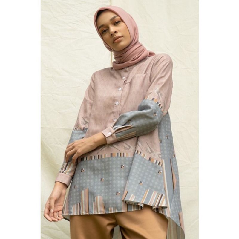 NEW " Pink Printed Aksay " ❤️ top tunik cotton ink x ria miranda RM riamiranda bukan preloved Button