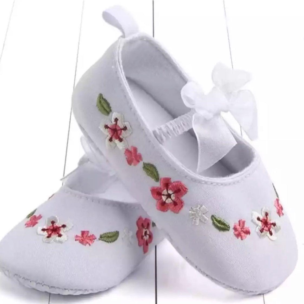 sepatu anak bayi perempuan prewalker import bordir bunga ISABELLA 0-18 bulan