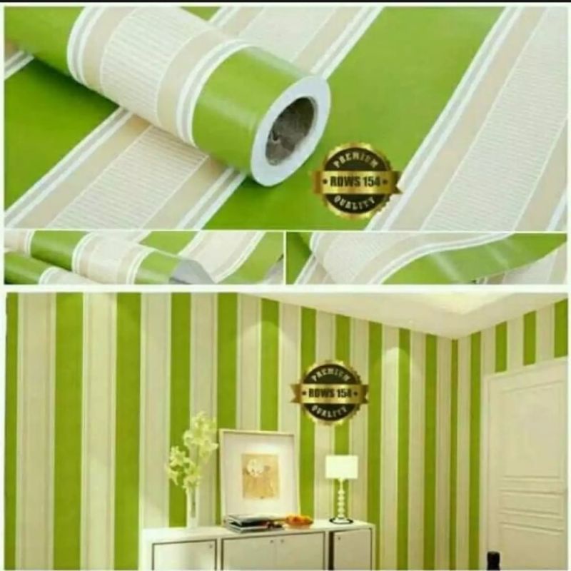 Wallpaper Dinding kamar motif salur hijau /garis hijau