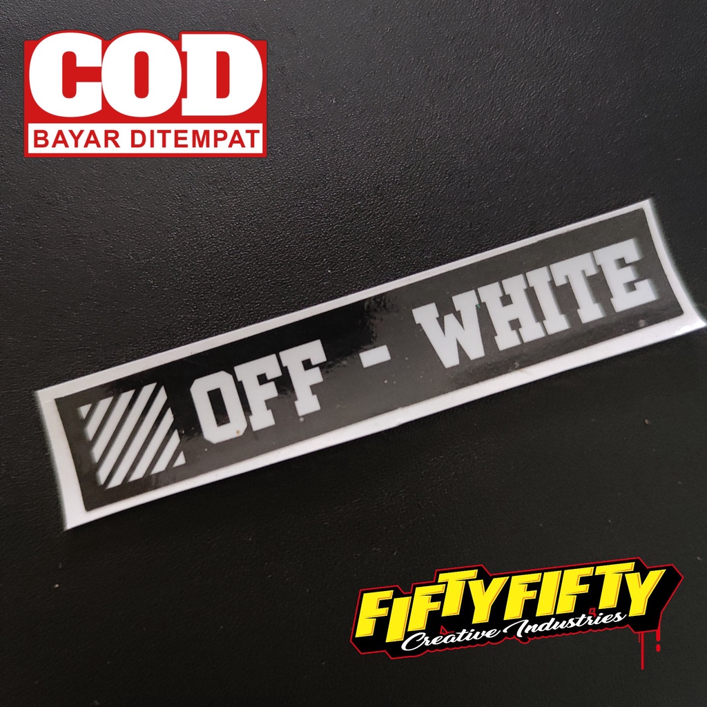 Stiker Print Cut OFF WHITE Stiker Printing Laminasi Glossy Tahan Air Stiker Motor Mobil Helm Sudah Membentuk Pola Desain