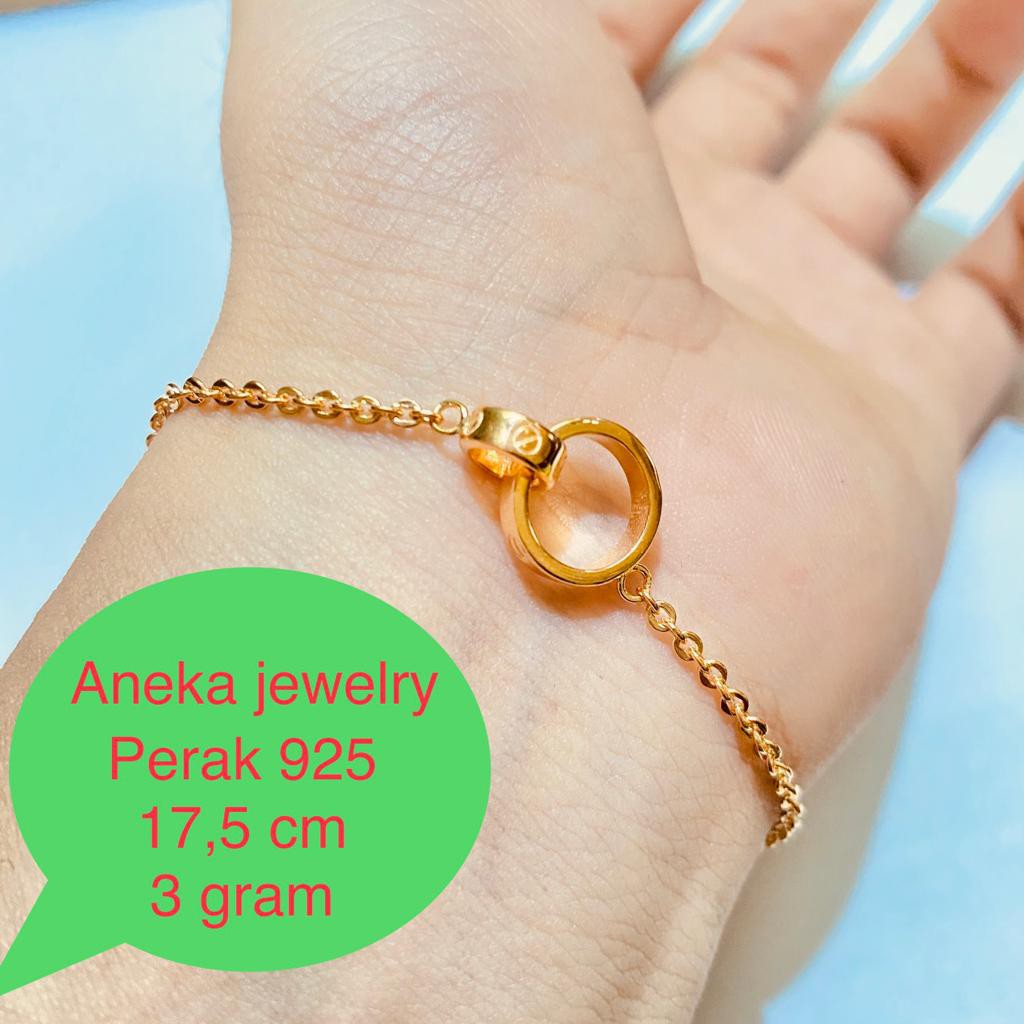 Gelang tangan perak 925 / gelang holo 2 ring panjang 17 cm