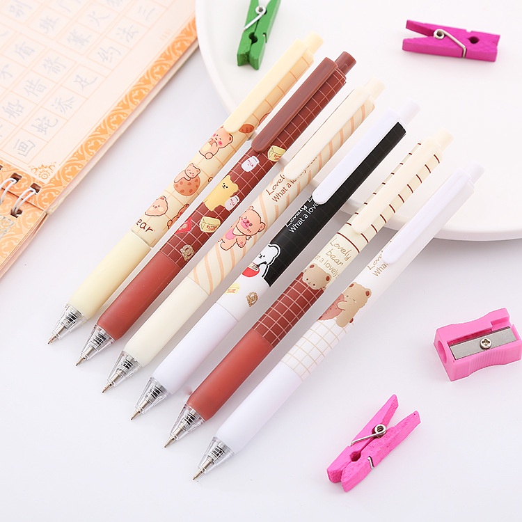 2pcs / Set Pulpen 0.5mm Motif Kartun Beruang Warna-Warni Untuk Stationery Kantor / Hadiah Teman