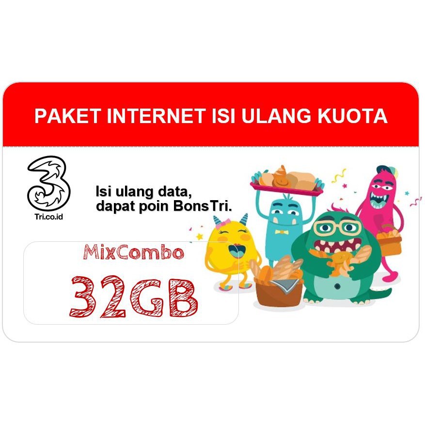 Paket Data Isi Ulang Tri | Three | 32GB Paket Data Kuota 3 | 32GB INJECT KUOTA TRI 32 GB  (1GB/HARI)