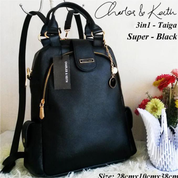 Tas Ransel Kuliah Sekolah Tenteng Selempang CK Taiga Super Warna Hitam