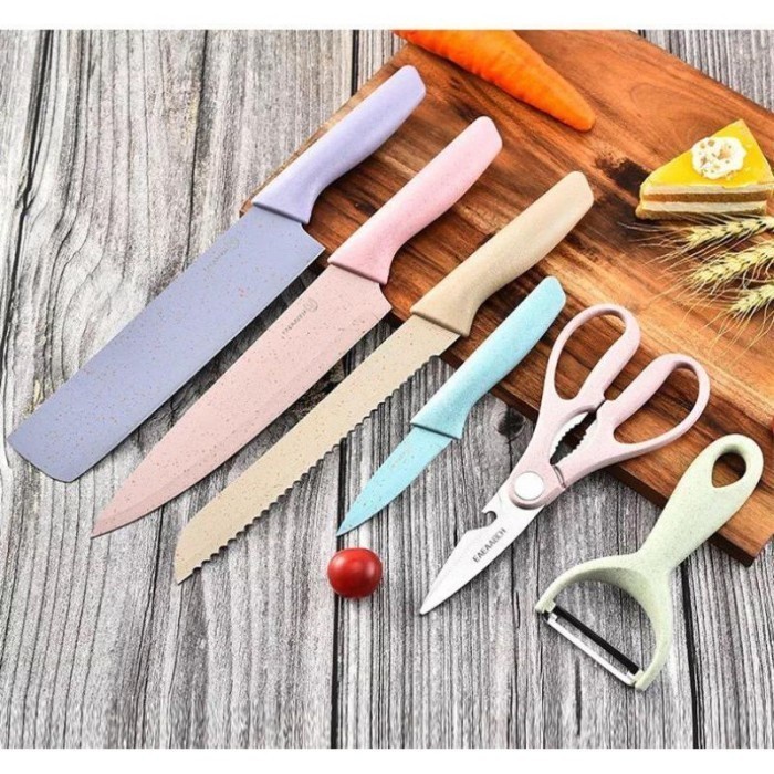 Set Pisau Dapur 6 in 1 Stainless Kichen Knif/Pisau Jerami Serbaguna Anti Lengket