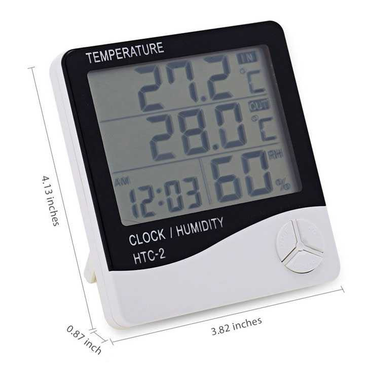 FatihShop Taffware Digital Temperature Humidity Meter Clock Alarm Calender HTC-2