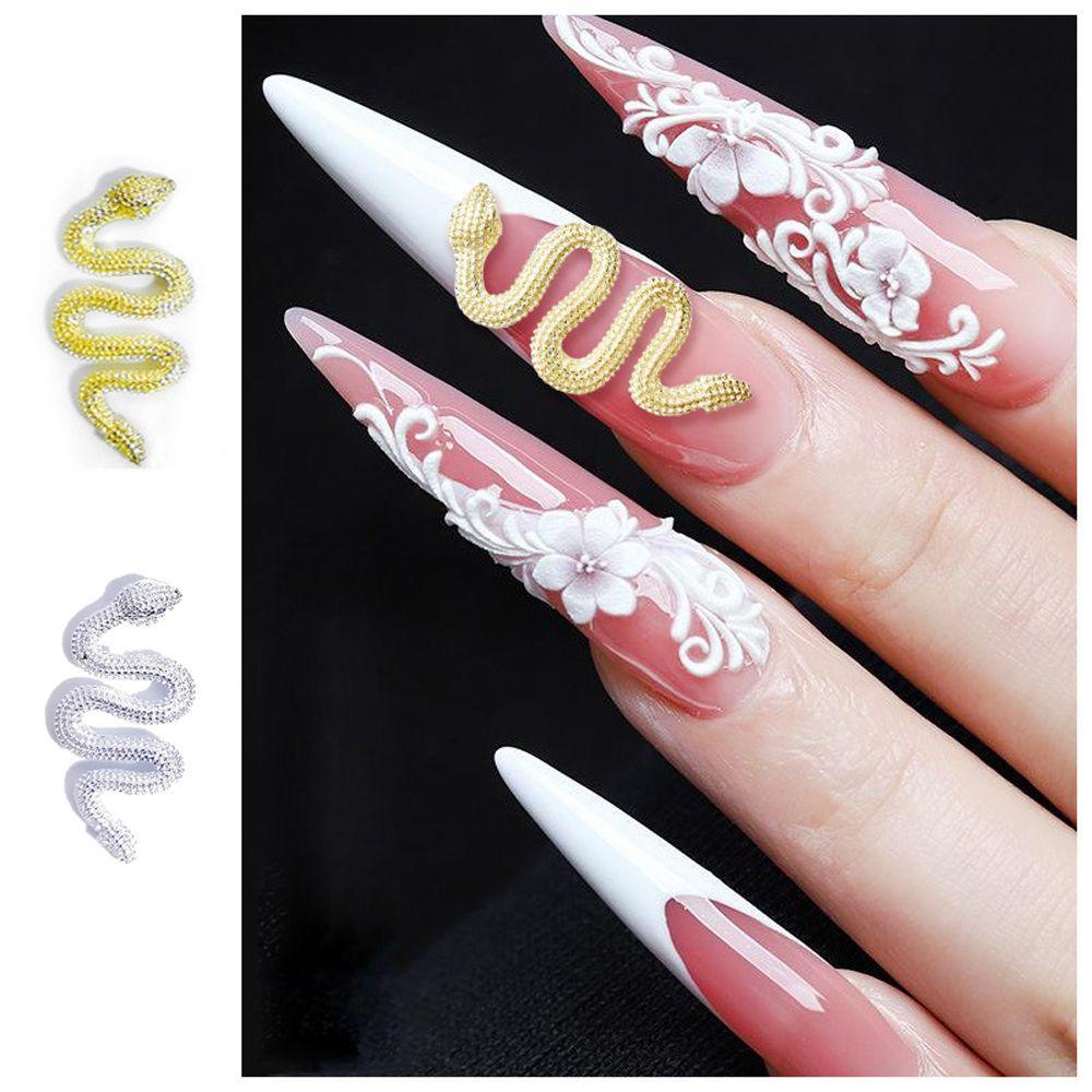 Mxbeauty 10pcs / Set Hiasan Kuku 3D Motif Kulit Ular Aksen Glitter Untuk Aksesoris Nail Art / Manicure DIY