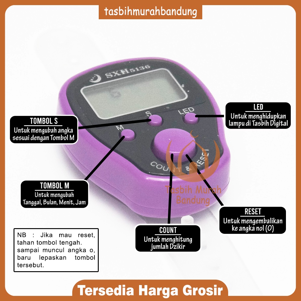 Tasbih Digital LED (3in1) jam,tanggal dan stopwatch, jangkauan angka hingga 6 digit