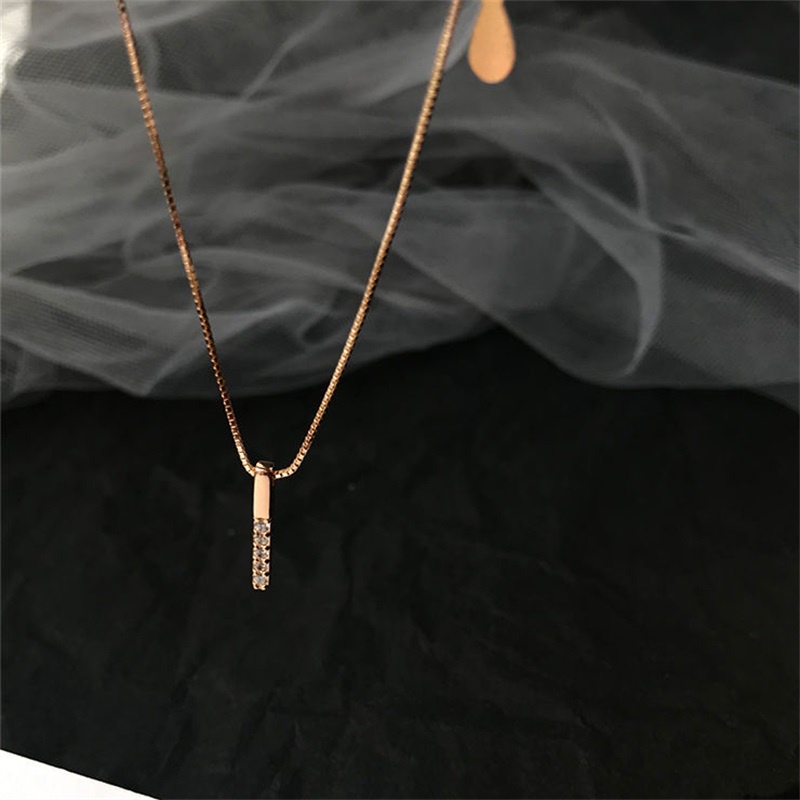 AZ017 Kalung Vertikal Women Diamond Rose Gold Clavicle Necklace Charm Pendant Jewelry Gift