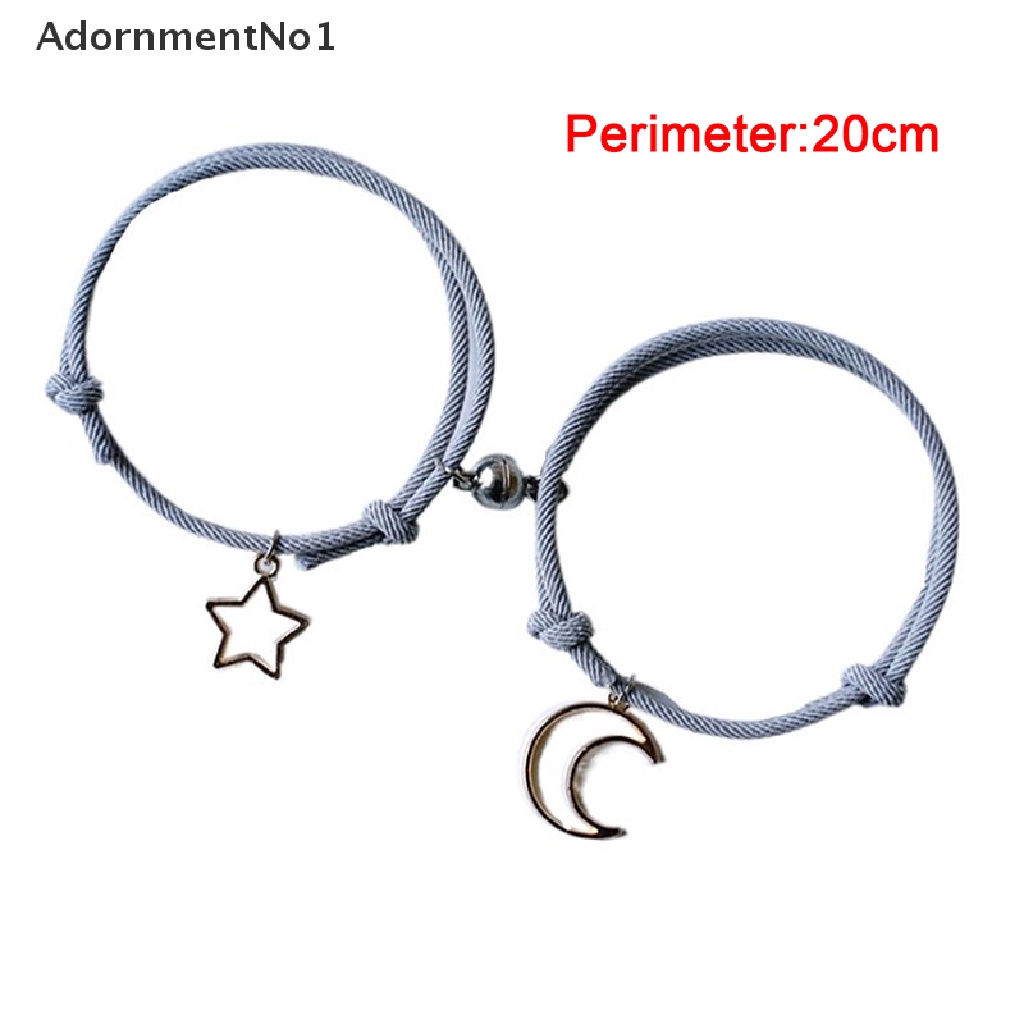 (AdornmentNo1) 2pcs / Set Gelang Tangan Pasangan / Pria / Wanita Magnetik Motif Bulan + Bintang Handmade