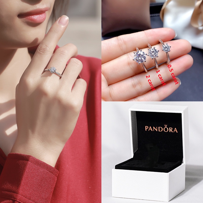 PANDORA (With Certificate) Cincin Sterling Silver 925 Dengan Batu Zircon Kubik Untuk Wanita