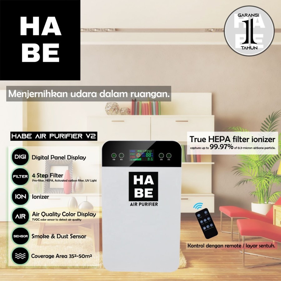 HABE Air Purifier V2 HEPA Filter Technology Penjernih Udara Terbaik Ruangan Anak keluarga