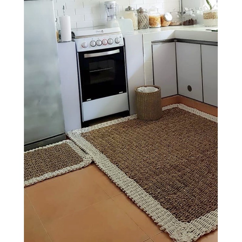 karpet seagrass kotak natural list putih/karpet anyam