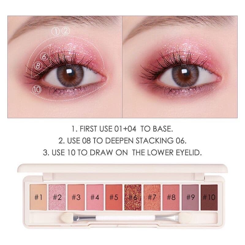 Focallure 10 Shades Palet Eyeshadow 4 Warna Dengan Brush Dua Sisi+Cermin FA158