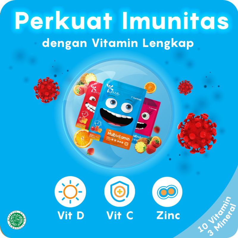 YouVit Multivitamin Anak Vitamin A B C D E Zinc 1 Sachet Rasa Stroberi Jeruk Nanas