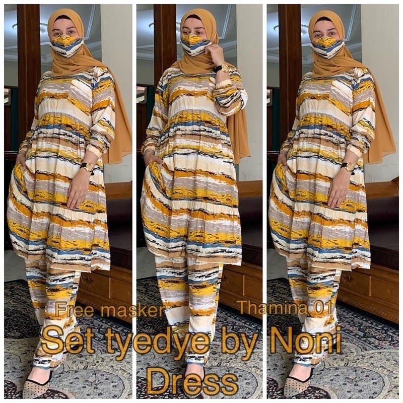 daster arab SETELAN TIEDYE CIRCLE FREE MASKER by NONI DRESS