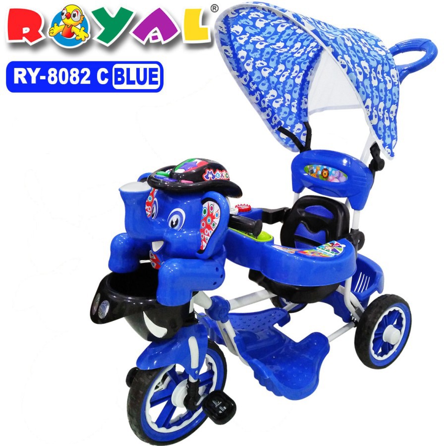 BECAK SEPEDA RODA TIGA TRICYCLE STROLLER ROYAL 8082 GAJAH LUCU KANOPI