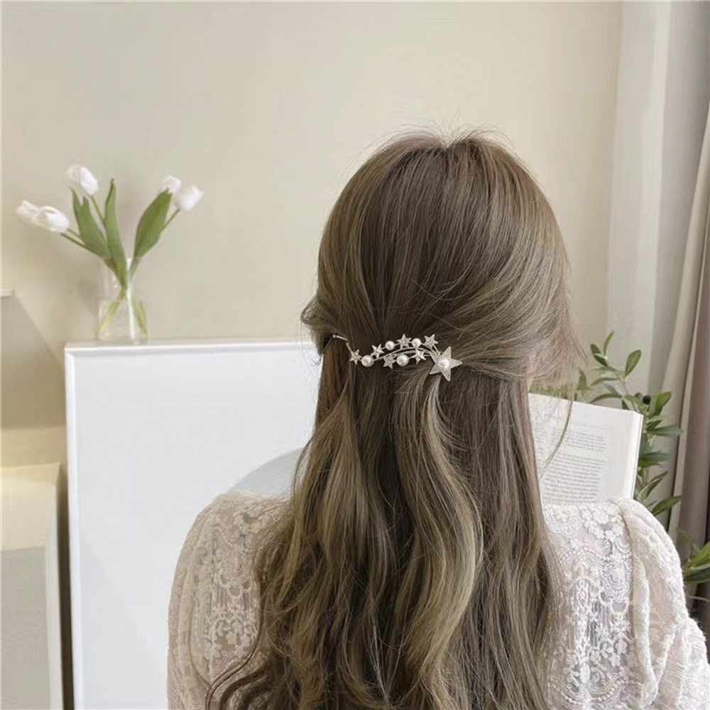【COD Tangding】Jepit Rambut Bentuk Bintang Aksen Mutiara Untuk Wanita