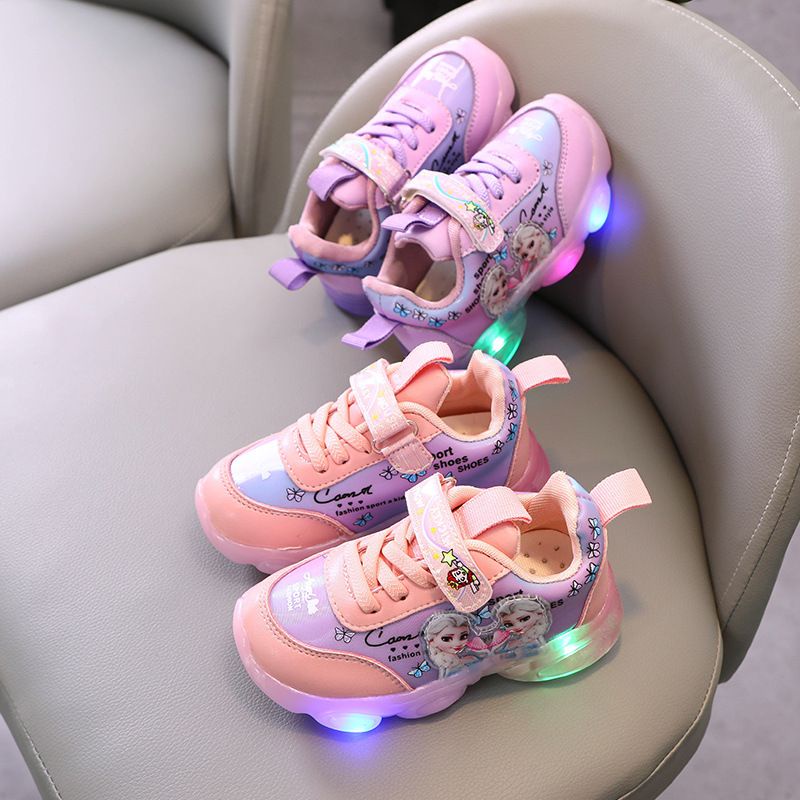 Sepatu Sporty Anak Cewe LED Motif Frozen Elsa Terbaru