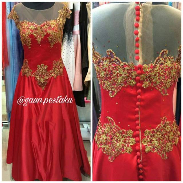 (PRELOVED) GAUN PESTA MERAH PAYET GOLD