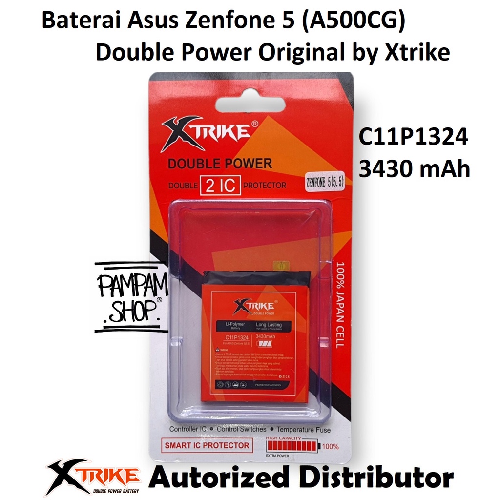 Baterai XTRIKE Double Power Original Asus Zenfone 5 C11P1324 5.5&quot; Inch A500CG Batre Batrai Battery