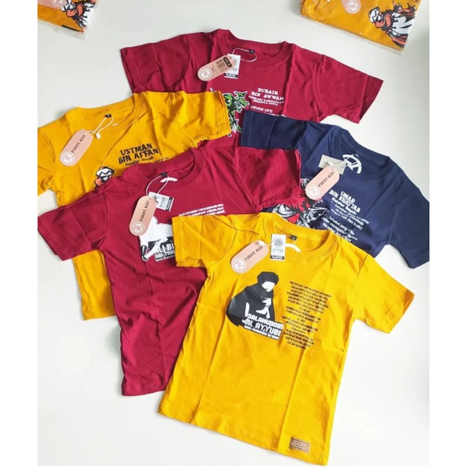 Kaos Dakwah anak usia 1-7 tahun, kaos hijrah anak, T shirt Islami seri mengenal sahabat nabi, Kaos p