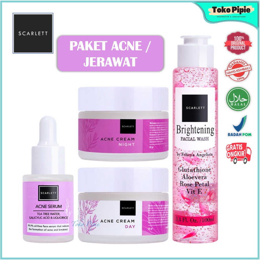 Toko Pipie Paket Scarlett Scarlet Whitening Brightening Serum Acne Brightly Ever After Kulit Wajah N
