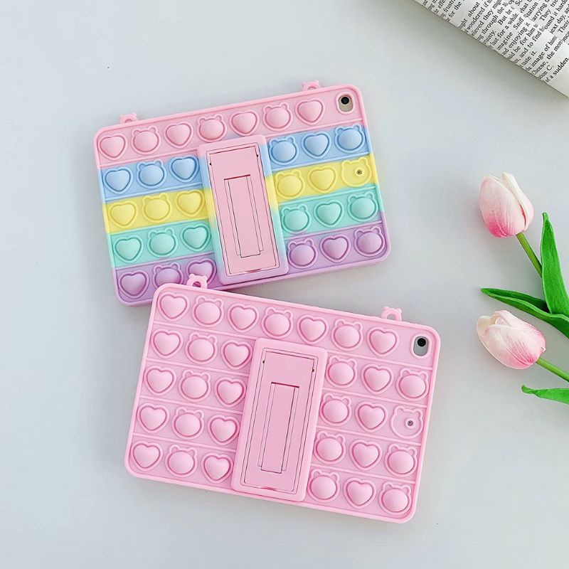 Case Popit iPad Kids Pop-it Pop Fidget Toys Push It Bubble Pinch Rainbow Silicone Tablet Case ipad