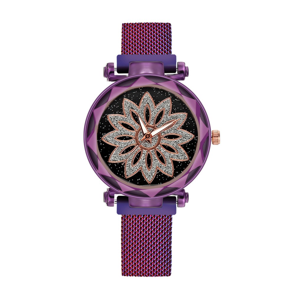 Jam Tangan Wanita Bunga Glitter Sparkling Rantai Magnet Multicolor - BW014