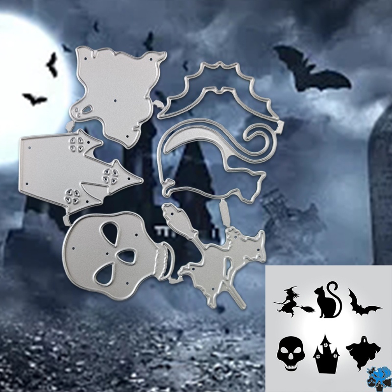 Cetakan Stensil Cutting Dies Motif Tengkorak Halloween Bahan Metal Untuk Scrapbook / Craft DIY / Embossing