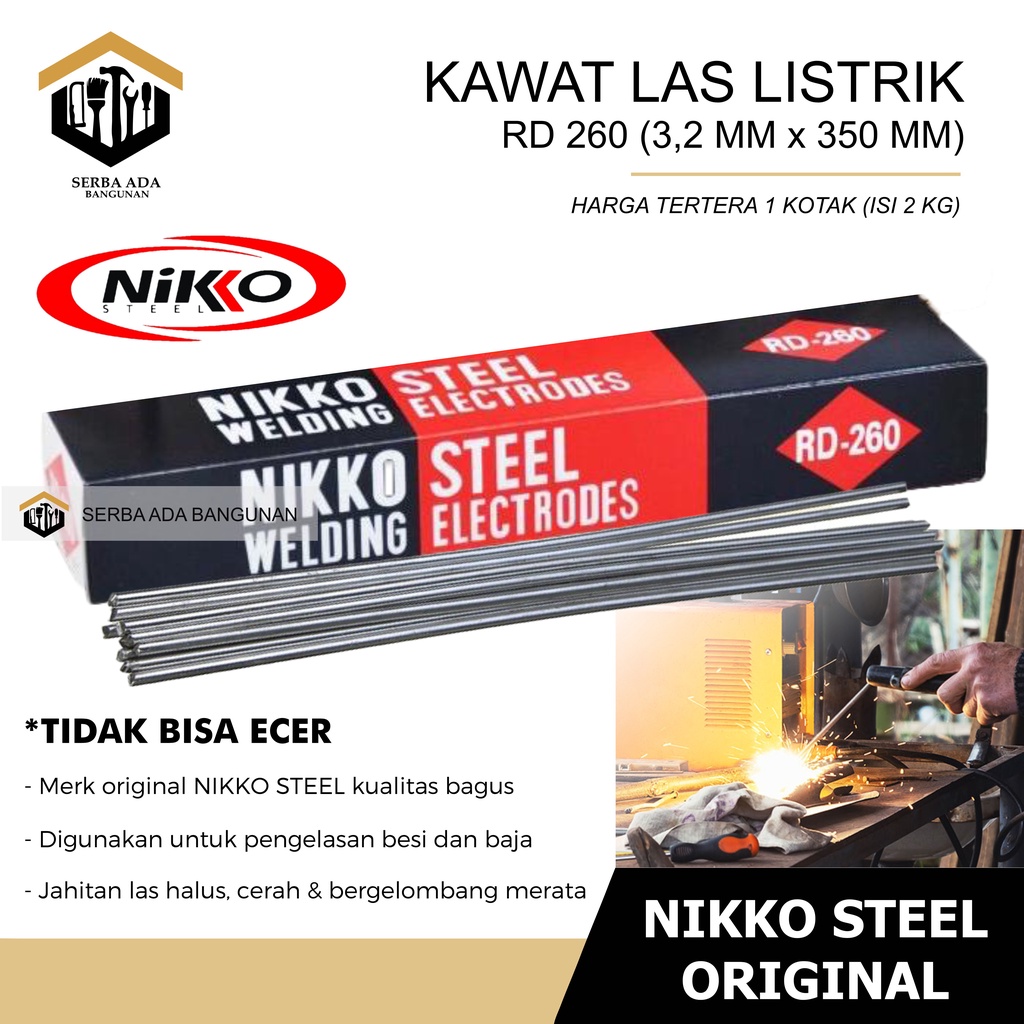 Kawat Las 3.2mm Nikko RD 260 / KAWAT LAS Listrik NIKKO RD260 3.2mmx350mm 5 Kilo