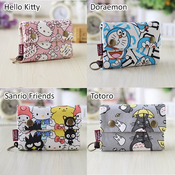 Trifold Canvas Wallet / Dompet Kartu Kanvas Hellokitty Doraemon