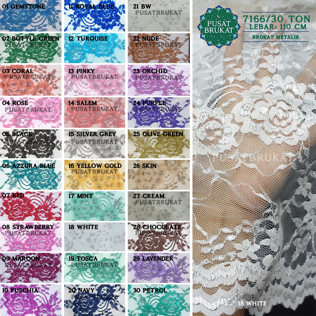 KAIN BRUKAT METALIK SENADA / BAHAN KEBAYA BROKAT GLITTER ALISHA - LP 7166/30 TON - LEBAR 110CM [harga per 0.5m]