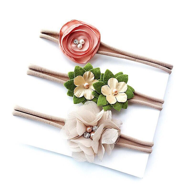 3 Pcs Flower Pearl Headband set Bandana Balita BABY AVENE