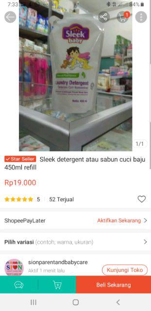 Sleek Detergent Atau Sabun Cuci Baju 450ml Refill