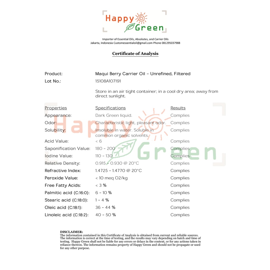 Happy Green Maqui Berry Oil - Minyak Maqui Wineberry