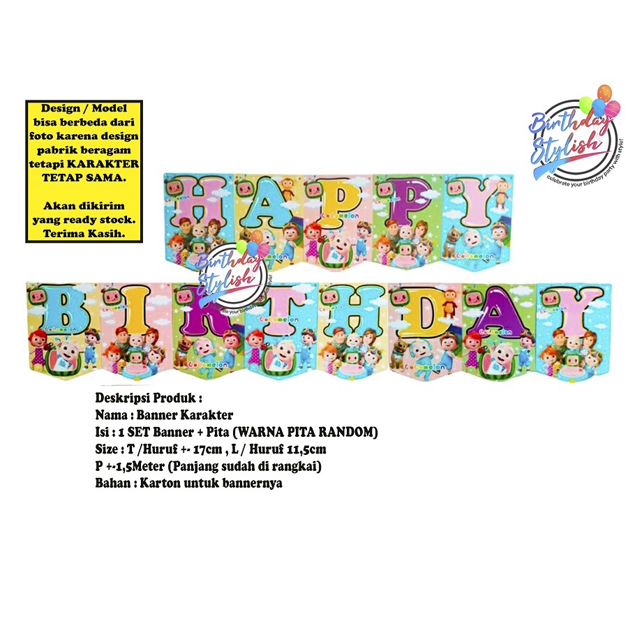 Baner CocoMelon Ulang Tahun Karakter/ Banner Ultah Karakter COCOMELON/ Bunting Flag Cocomelon