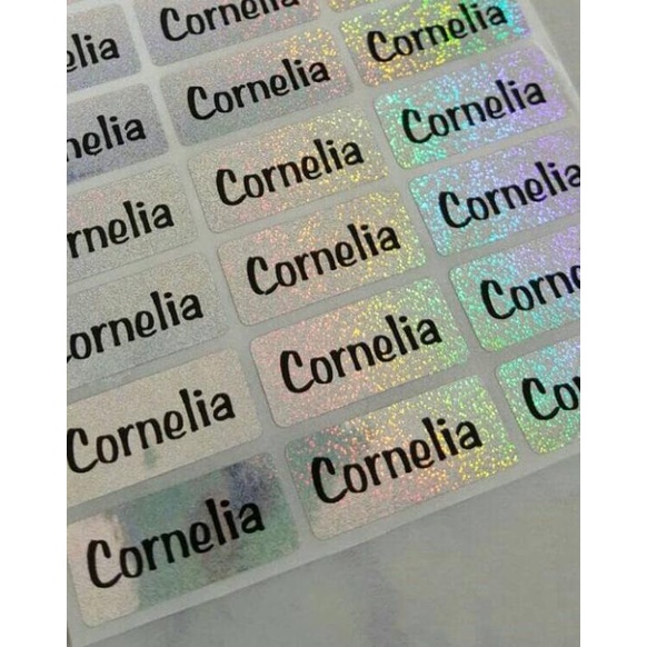 

▲ stiker label nama waterproof Polos Silver glitter. - L isi 42 pcs ☛