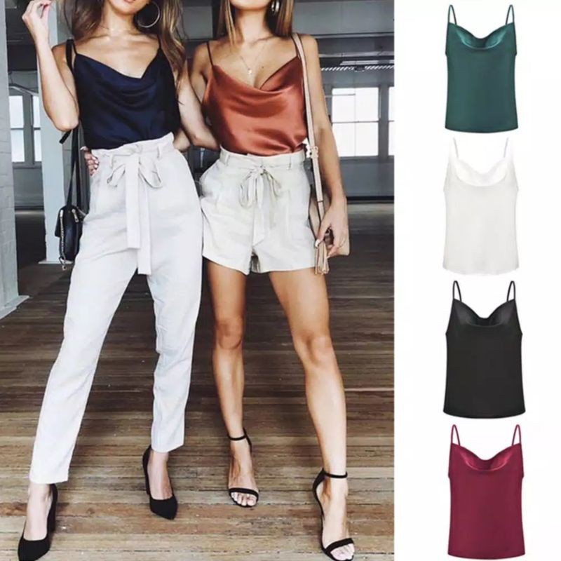 [READY bisa COD] KOREAN TOP SATIN/TANK TOP SATIN/ATASAN WANITA/ATASAN CANTIK/ATASAN CASUAL (XS-XL)-5
