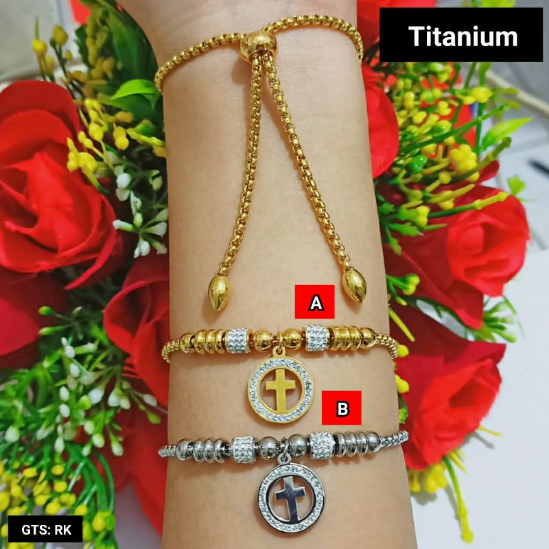 *COD* Gelang Serut TITANIUM Juntai  Gold&amp;Silver permata zircon TIDAK LUNTUR, TIDAK BERKARAT