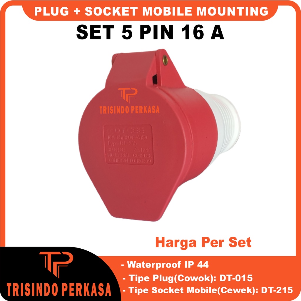 Plug Steker Socket industri / Industry Mobile Mounting 5 Pin 5P 16A (015+215) IP44 5 Kaki 5Kaki 16 Ampere