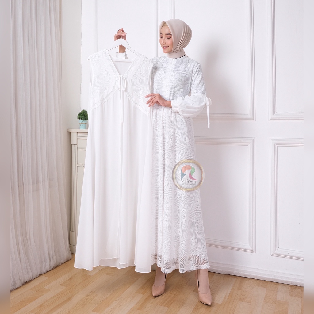 Raisma Gamis Putih Tulang Lebaran Cantik Dan Elegan / Baju Gamis Putih Wanita Terbaru MEWAH untuk re