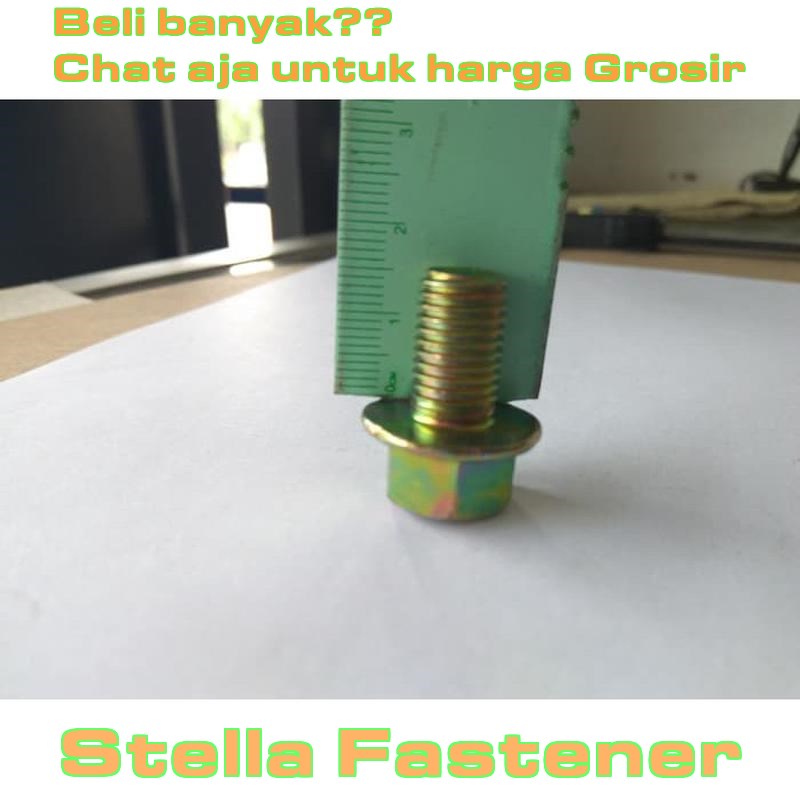 3 pcs Flange Bolt M10x16 Kuning (Baut Topi)   Grosir Baut